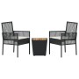 Conjunto de Bistro de Jardín de 3 Piezas con Cojines Ratan de Polipropileno Negro de , Sillas de jardín - Ref: Foro24-3334960...