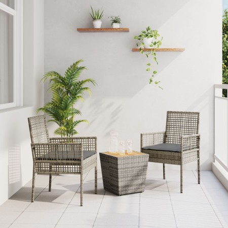 Conjunto de Bistro de Jardín de 3 Piezas con Cojines Gris de Poliratán de , Sillas de jardín - Ref: Foro24-3334961, Precio: 1...