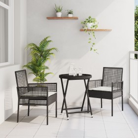 Conjunto de Bistro de Jardín de 3 Piezas con Cojines de Ratán Sintético Negro de , Sillas de jardín - Ref: Foro24-3334962, Pr...