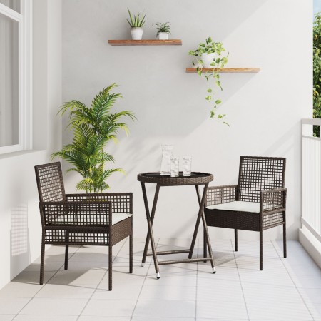Juego de Bistro de Jardín de 3 Piezas con Cojines Marrón de Poliratán de , Sillas de jardín - Ref: Foro24-3334963, Precio: 17...