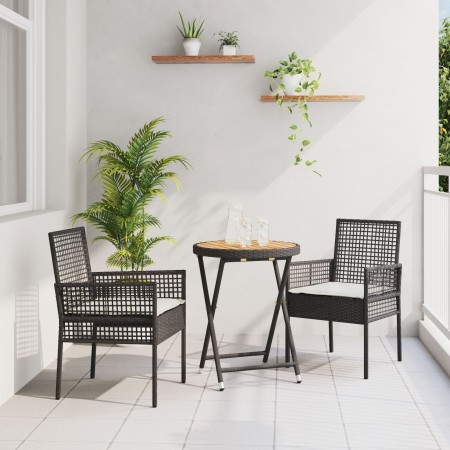 Set de Bistro de Jardín de 3 Piezas con Cojines Ratané Negro de , Sillas de jardín - Ref: Foro24-3334967, Precio: 164,04 €, D...
