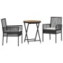 Set de Bistro de Jardín de 3 Piezas con Cojines Ratané Negro de , Sillas de jardín - Ref: Foro24-3334967, Precio: 164,04 €, D...