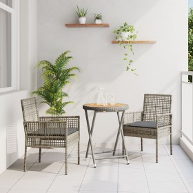 Set de Bistro de Jardín de 3 Piezas con Cojines Gris de Poliratán de , Sillas de jardín - Ref: Foro24-3334968, Precio: 163,16...