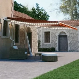 Toldo automático LED sensor de viento naranja marrón 450x300 cm by vidaXL, Awnings - Ref: Foro24-3069575, Price: 717,24 €, Di...