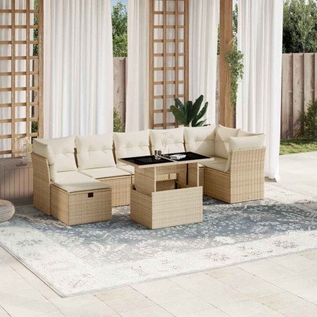 Set de sofás de jardín y cojines 8 piezas ratán sintético beige en Conjuntos de jardín | Comprar online en Foru.es