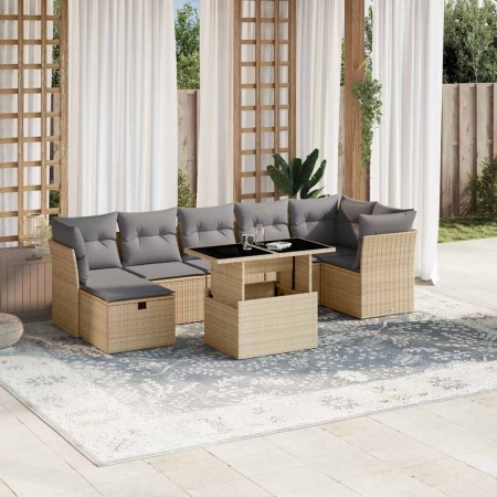 Set de sofás de jardín y cojines 8 piezas ratán sintético beige en Conjuntos de jardín | Comprar online en Foru.es
