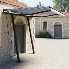 Manual retractable awning with blue and white poles 3x2.5 m by vidaXL, Awnings - Ref: Foro24-3070096, Price: 301,83 €, Discou...