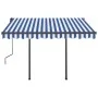 Toldo manual retráctil con postes azul y blanco 3x2,5 m de vidaXL, Toldos - Ref: Foro24-3070096, Precio: 301,83 €, Descuento: %