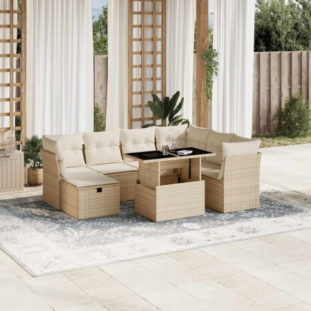 Set de sofás de jardín y cojines 8 piezas ratán sintético beige en Conjuntos de jardín | Comprar online en Foru.es