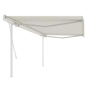 Manual retractable awning with cream poles 5x3.5 m by vidaXL, Awnings - Ref: Foro24-3070057, Price: 497,35 €, Discount: %