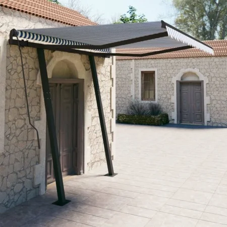 Toldo automático retráctil con postes azul y blanco 3x2,5 m de vidaXL, Toldos - Ref: Foro24-3070106, Precio: 409,63 €, Descue...
