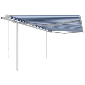 Automatic retractable awning with blue and white poles 4x3 m by vidaXL, Awnings - Ref: Foro24-3069946, Price: 726,05 €, Disco...