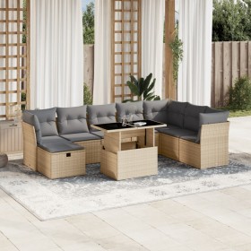 Set de sofás de jardín 9 pzas con cojines ratán sintético beige en Conjuntos de jardín | Comprar online en Foru.es