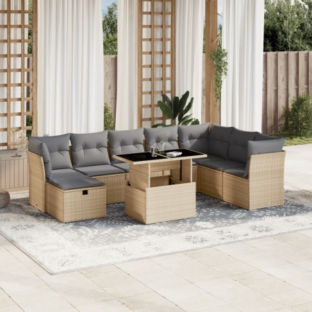 Set de sofás de jardín 9 pzas con cojines ratán sintético beige en Conjuntos de jardín | Comprar online en Foru.es