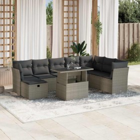 Set muebles jardín 9 pzas y cojines ratán sintético gris claro en Conjuntos de jardín | Comprar online en Foru.es