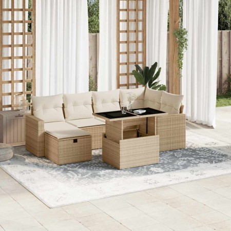 Set sofás de jardín 7 piezas y cojines ratán sintético beige en Conjuntos de jardín | Comprar online en Foru.es