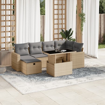 Set sofás de jardín 7 piezas y cojines ratán sintético beige en Conjuntos de jardín | Comprar online en Foru.es