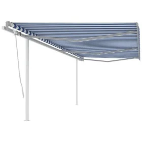 Toldo manual retráctil con postes azul y blanco 6x3,5 m de vidaXL, Toldos - Ref: Foro24-3070076, Precio: 690,20 €, Descuento: %