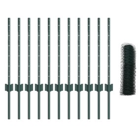 Postes de Cerca 11 pcs U-Channel Verde 60 cm Acero, Cerca Hexagonal Verde 0,6x25 m Acero de , Postes de cerca - Ref: Foro24-3...