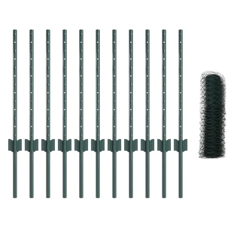 Postes de Cerca 11 pcs U-Channel Verde 60 cm Acero, Cerca Hexagonal Verde 0,6x25 m Acero de , Postes de cerca - Ref: Foro24-3...