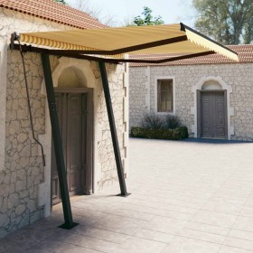 Toldo manual retráctil con postes amarillo y blanco 3,5x2,5 m de vidaXL, Toldos - Ref: Foro24-3070118, Precio: 323,08 €, Desc...
