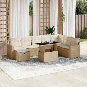 Set de sofás de jardín con cojines 9 pzas ratán sintético beige en Conjuntos de jardín | Comprar online en Foru.es