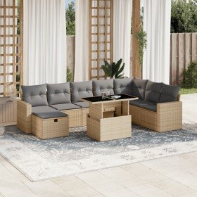 Set de sofás de jardín 9 pzas con cojines ratán sintético beige en Conjuntos de jardín | Comprar online en Foru.es