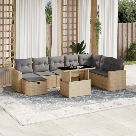 Set de sofás de jardín 9 pzas con cojines ratán sintético beige en Conjuntos de jardín | Comprar online en Foru.es