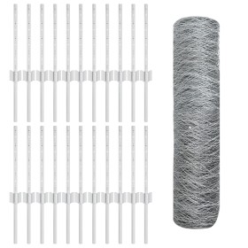 Postes de cerca 11 pcs U-Channel 40 cm Acero galvanizado, Cerca hexagonal 0.4x50 m Acero galvanizado de , Postes de cerca - R...