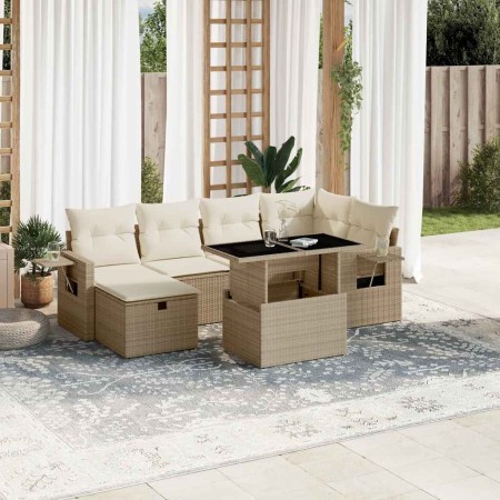 Set sofás de jardín 7 piezas y cojines ratán sintético beige en Conjuntos de jardín | Comprar online en Foru.es