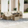 Set sofás de jardín 7 piezas y cojines ratán sintético beige en Conjuntos de jardín | Comprar online en Foru.es