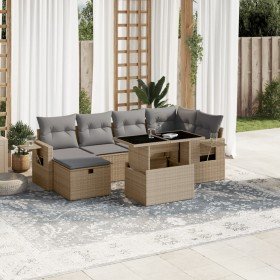 Set sofás de jardín 7 piezas y cojines ratán sintético beige en Conjuntos de jardín | Comprar online en Foru.es
