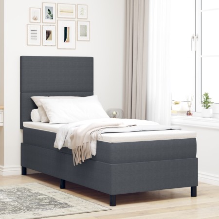 Cama con Base Tapizada con Colchón Gris Oscuro 90x200 cm Tela de Corduroy de , Camas y somieres - Ref: Foro24-3337540, Precio...