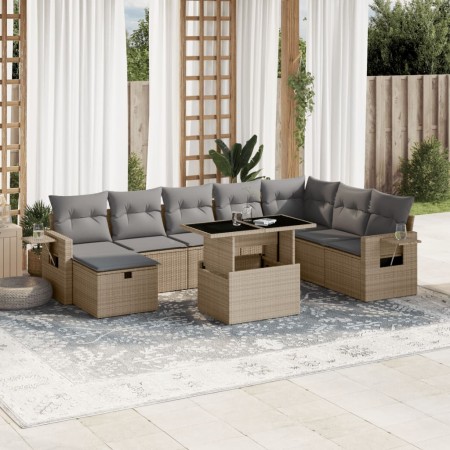 Set de sofás de jardín 9 pzas con cojines ratán sintético beige en Conjuntos de jardín | Comprar online en Foru.es