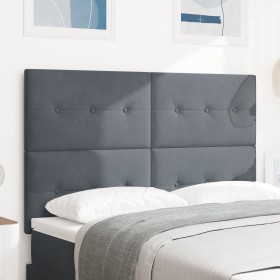 Cabecero con botones tapizados en terciopelo gris oscuro de 140 cm de , Cabeceros y pies de cama - Ref: Foro24-3337829, Preci...