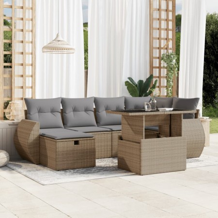 Set sofás de jardín 7 piezas y cojines ratán sintético beige en Conjuntos de jardín | Comprar online en Foru.es