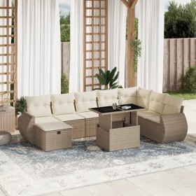 Set de sofás de jardín 9 pzas con cojines ratán sintético beige en Conjuntos de jardín | Comprar online en Foru.es