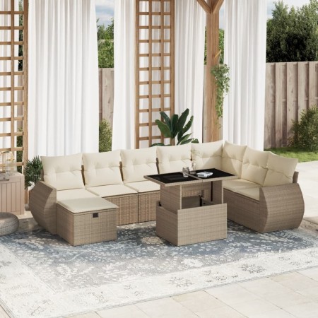 Set de sofás de jardín 9 pzas con cojines ratán sintético beige en Conjuntos de jardín | Comprar online en Foru.es