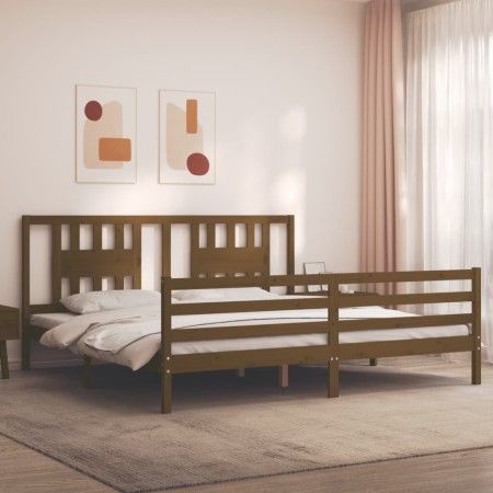 Estructura cama y cabecero madera maciza marrón miel 200x200 cm de vidaXL, Camas y somieres - Ref: Foro24-3194594, Precio: 17...