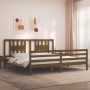 Estructura cama y cabecero madera maciza marrón miel 200x200 cm de vidaXL, Camas y somieres - Ref: Foro24-3194594, Precio: 17...