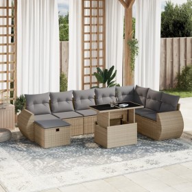 Set de sofás de jardín 9 pzas con cojines ratán sintético beige en Conjuntos de jardín | Comprar online en Foru.es