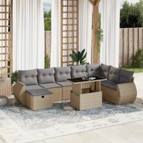 Set de sofás de jardín 9 pzas con cojines ratán sintético beige en Conjuntos de jardín | Comprar online en Foru.es