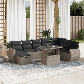 Set muebles jardín 9 pzas y cojines ratán sintético gris claro en Conjuntos de jardín | Comprar online en Foru.es
