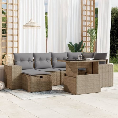 Set sofás de jardín 7 piezas y cojines ratán sintético beige en Conjuntos de jardín | Comprar online en Foru.es
