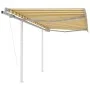 Toldo retráctil automático con postes amarillo blanco 3,5x2,5 m de vidaXL, Toldos - Ref: Foro24-3069928, Precio: 425,79 €, De...