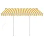 Toldo retráctil automático con postes amarillo blanco 3,5x2,5 m de vidaXL, Toldos - Ref: Foro24-3069928, Precio: 425,79 €, De...
