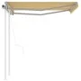 Toldo retráctil automático con postes amarillo blanco 3,5x2,5 m de vidaXL, Toldos - Ref: Foro24-3069928, Precio: 425,79 €, De...