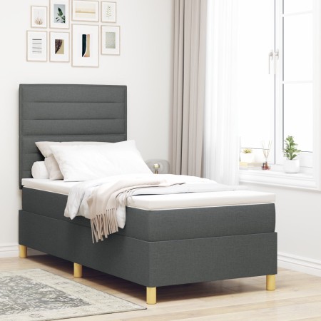 Cama con Base Tapizada y Colchón Gris Oscuro 90x200 cm Tela de , Camas y somieres - Ref: Foro24-3339512, Precio: 367,15 €, De...