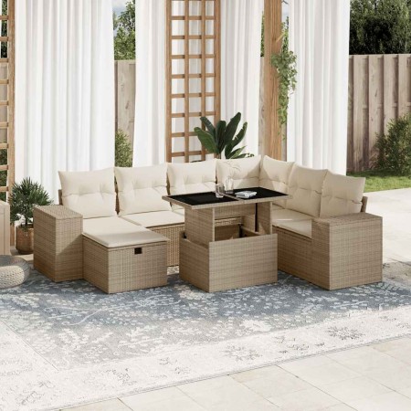 Set de sofás de jardín y cojines 8 piezas ratán sintético beige en Conjuntos de jardín | Comprar online en Foru.es