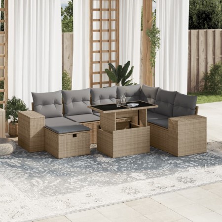 Set de sofás de jardín y cojines 8 piezas ratán sintético beige en Conjuntos de jardín | Comprar online en Foru.es